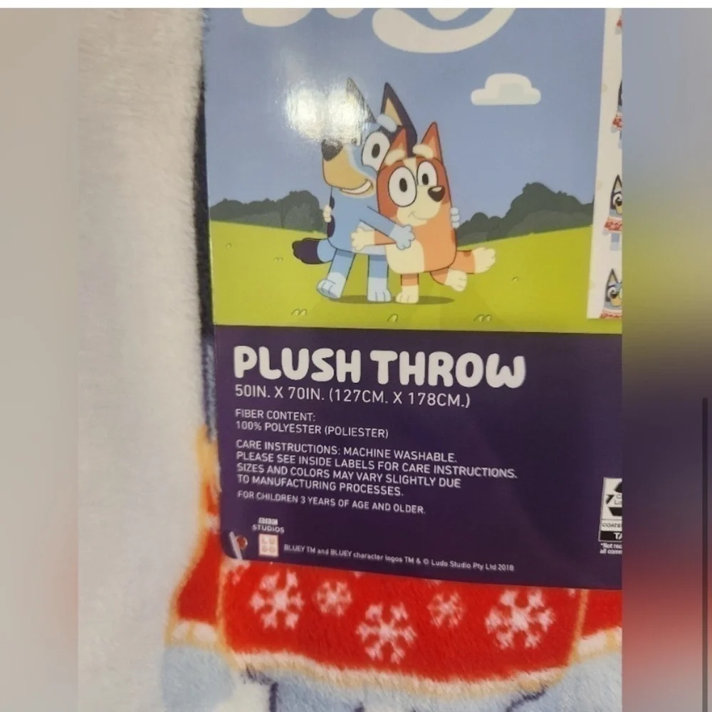 Bluey Christmas Winter Throw Blanket Fleece NEW White Red Sweater Bingo Dog